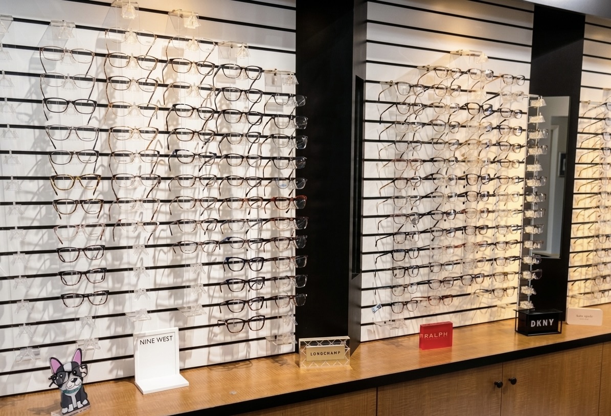 Wall display of designer eyeglass frames